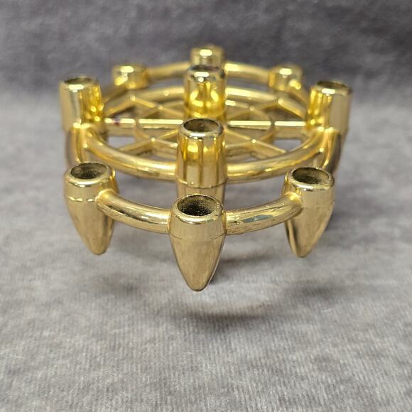 Mid Century Atomic Bullet Style Gold Metal Taper Candle / Pen Holder Faux Brass - Picture 2 of 12